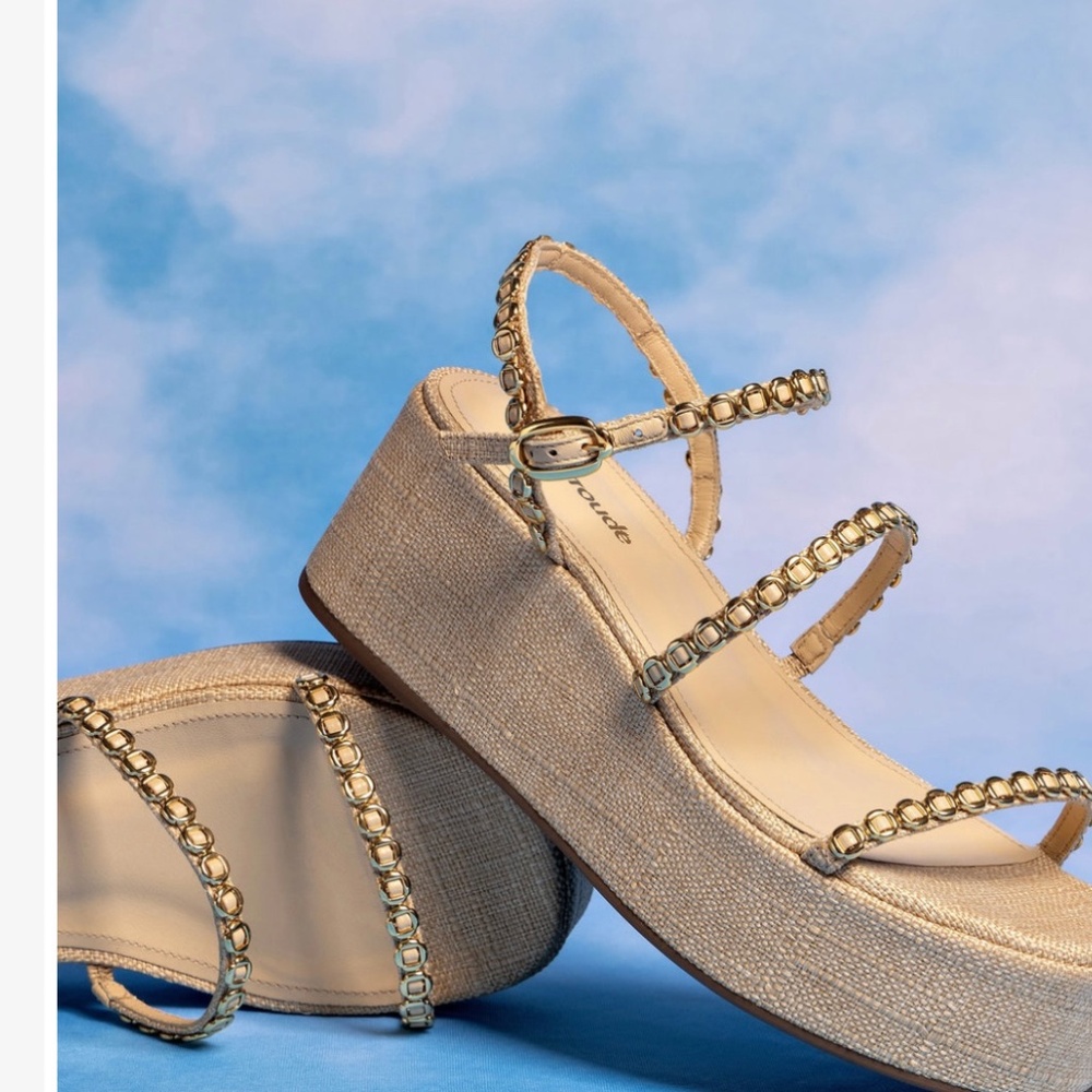 Larroude Gio Milanina Flatform Sandal in Beige Raffia